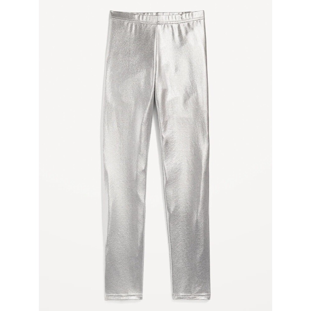 Old Navy Shiny Foil Print Leggings for Girls Sz-XXL Silver